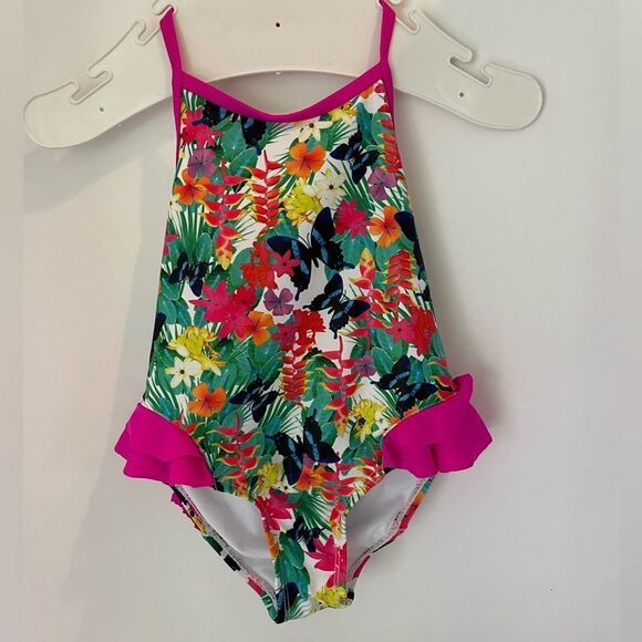Jessica Simpson Floral One Piece Swimsuit with Pink Accents Size 2T - Picture 1 of 4
